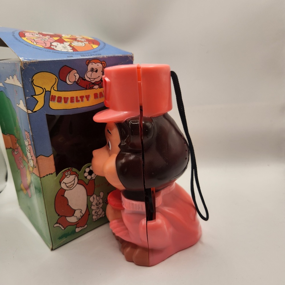 Vintage Novelty Monkey Bellhop AM Radio Pink Brown Character Original Box